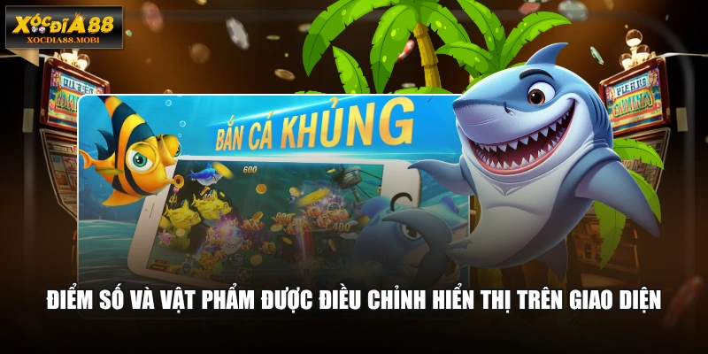 Điểm số và vật phẩm được điều chỉnh hiển thị trên giao diện